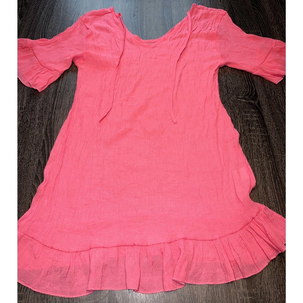 Ekouaer Pink‎ Gauze Ruffle Hem Boho Tunic Dress/Bathing Suit Coverup  Size M